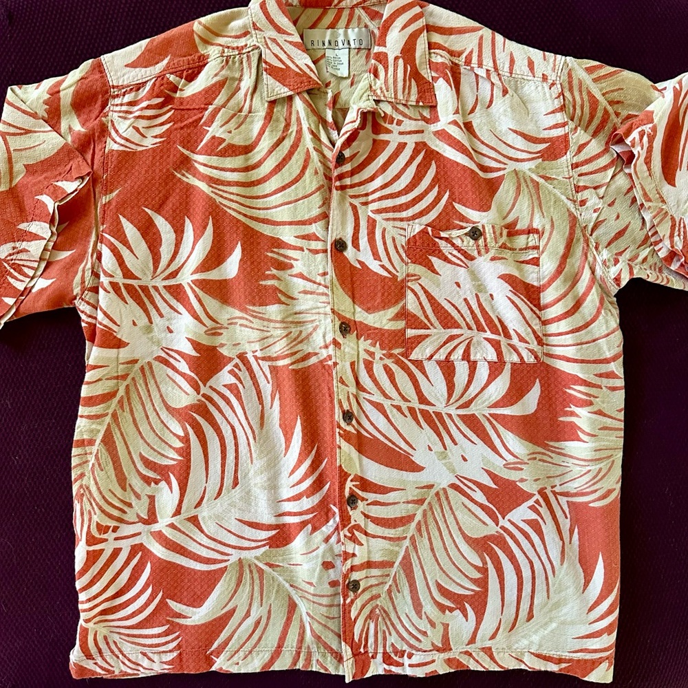 Men's Tropical Orange Leaf Shirt, Size L